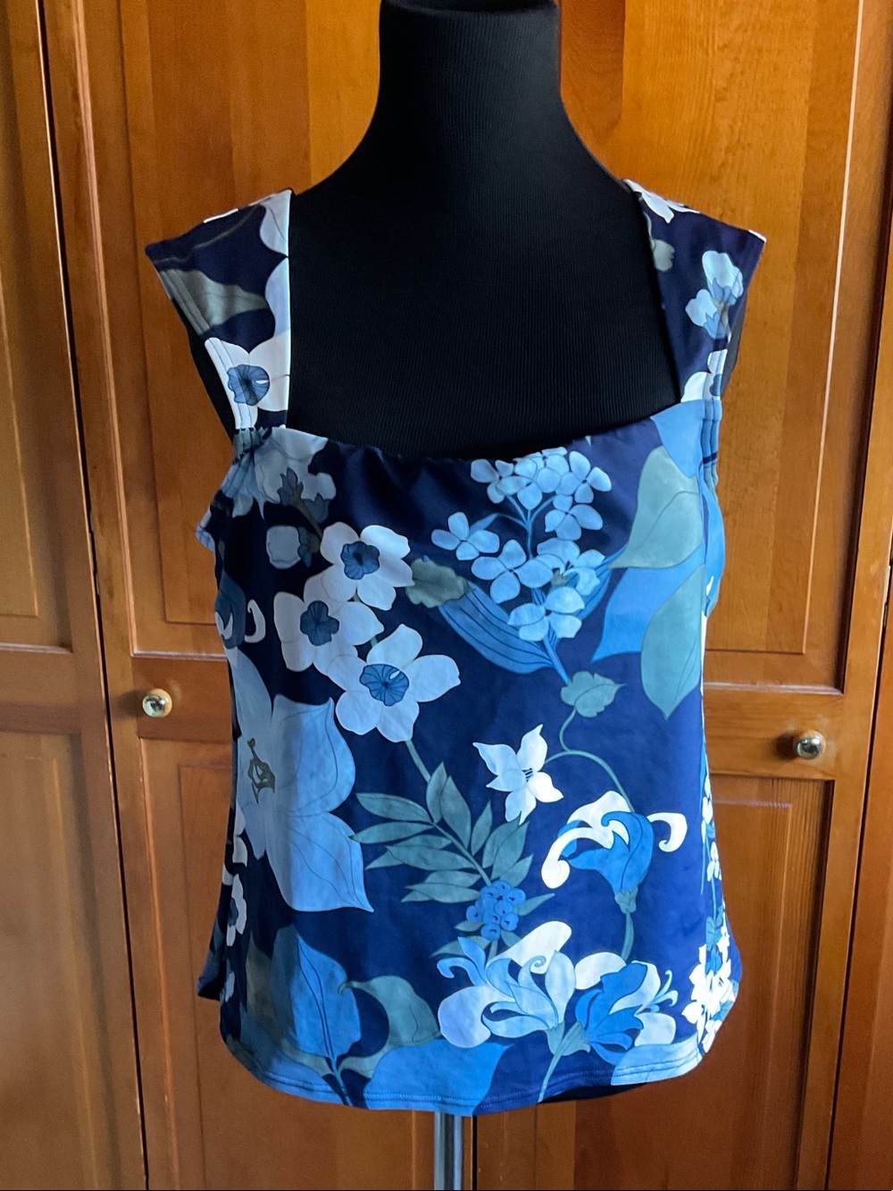 Lands' End Navy and Light Blue Floral One-Piece Swim